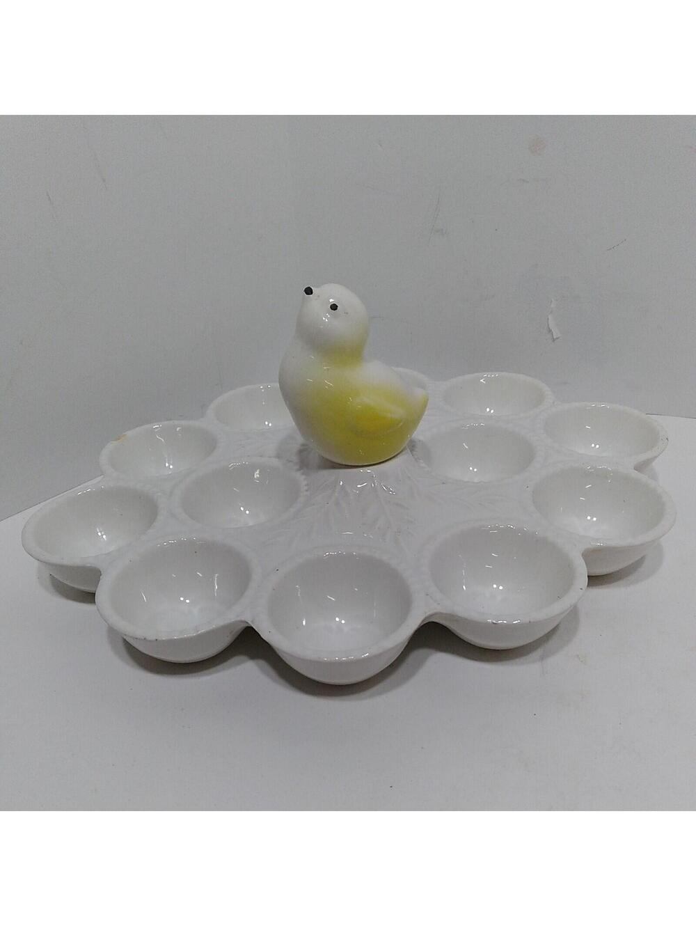 Vtg California Pottery Chick Bird Deviled Egg Plate Dish Platter CHIPPED READ